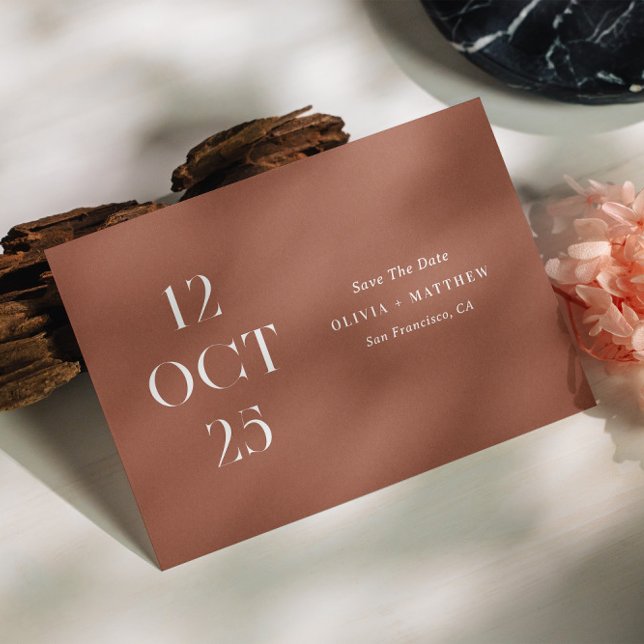 Deep Terracotta Fall Wedding | Modern Photo Autumn Save The Date (Creator Uploaded)