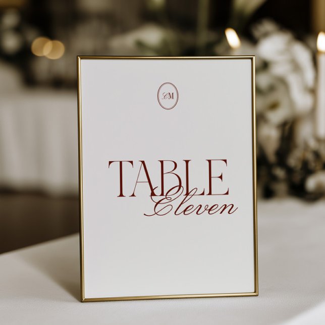 Deep Terracotta Monogram Wedding Table Number Card (Deep Terracotta Monogram Wedding Table Number Card)