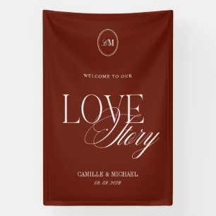 Deep Terracotta Red Welcome To Our Wedding Vinil Banner