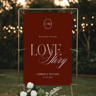 Deep Terracotta Red Welcome To Our Wedding Vinil Banner