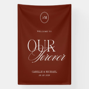 Deep Terracotta Red Welcome To Our Wedding Vinil  Banner