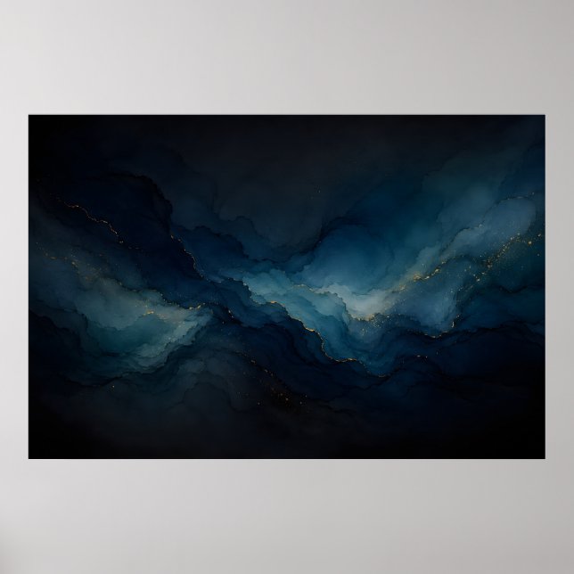 Deep Tide Navy Teal Ocean Abstract Poster (Front)
