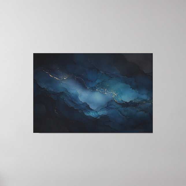 Deep Tide Teal Gold Ocean Abstract Canvas Print (Front)
