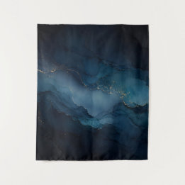 Deep Tide Teal Gold Ocean Abstract Poster Tapestry