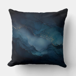 Deep Tide Teal Gold Ocean Abstract Throw Pillow