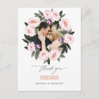 Deep Velvet & Blush Pink Floral Wedding Thank You