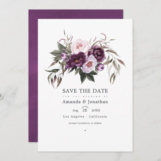 Deep Velvet Floral Wedding Photo Save The Date (Front/Back)