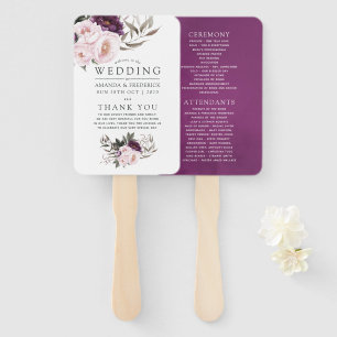 Deep Velvet Floral Wedding Program Hand Fan