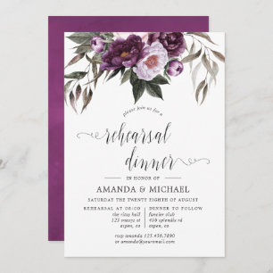 Deep Velvet Floral Wedding Rehearsal Dinner Invitation