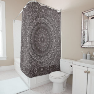 Deep Velvet Watercolor Mandala in Shades of Brown Shower Curtain