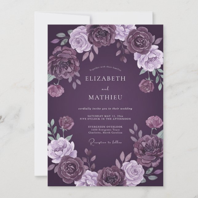 Deep Violet Bloom Wedding Invitation (Front)
