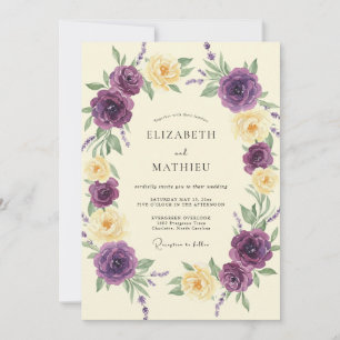 Deep Violet Cream Ranunculus Eucalyptus Wedding Invitation