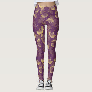 Deep Violet Gold Ginkgo Botanical Leggings