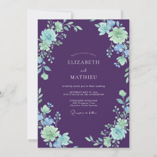 Deep Violet Mint Painted Wedding Invitation