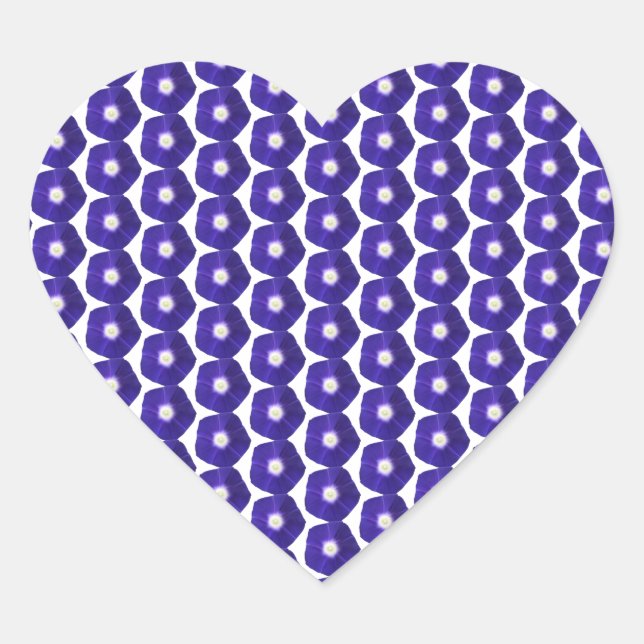 Deep Violet Morning Glory Floral Pattern Heart Sticker (Front)
