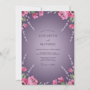 Deep Violet Painted Sprig Wedding Invitation