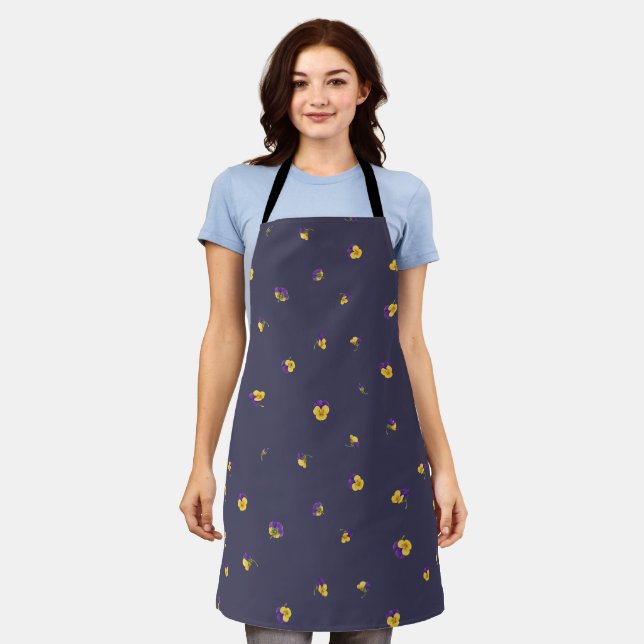 Deep Violet Purple Yellow Viola Floral Pattern Apron (Worn)