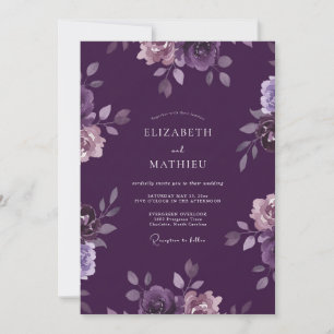 Deep Violet Ranunculus Eucalyptus Wedding Invitation