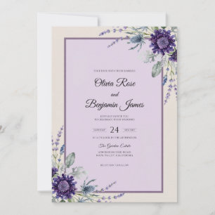 Deep Violet Thistle Eucalyptus Wedding Invitation