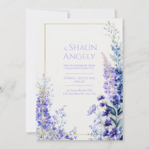 Deep Violet Watercolor Muscari Gold Frame Wedding Invitation