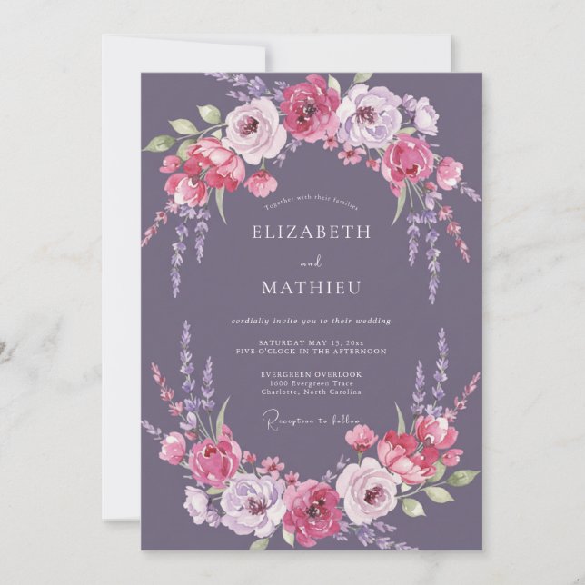 Deep Violet Wisteria Wedding Invitation (Front)
