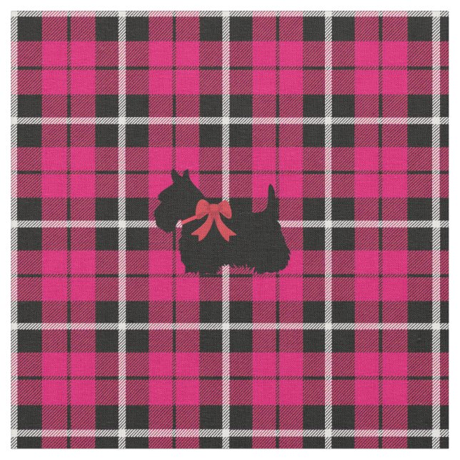Deep warm Autumn Pink Scottish Terrier plaid Fabric (Close Up)