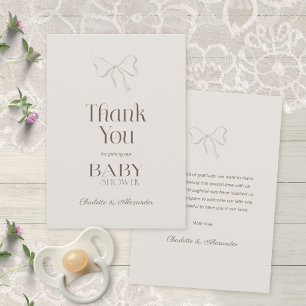 Deep Warm Cream Watercolor Bow Baby Shower Thank You Card