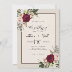 Deep Wine Foliage Eucalyptus Wedding Invitation