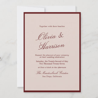 Deep Wine Old Money Calligraphy Wedding Invitation
