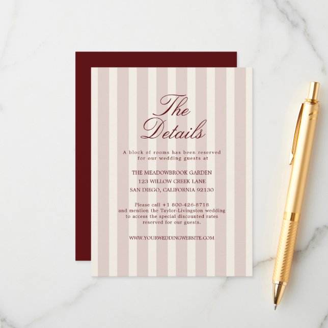 Deep Wine Old Money Striped Details Card (Front/Back In Situ)