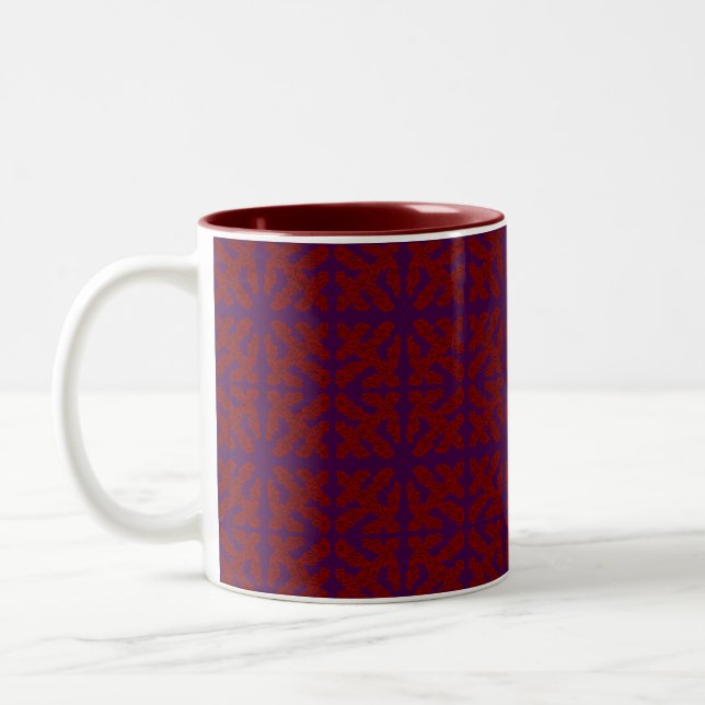 Deep wine red and dark purple tiny patterns design Two-Tone coffee mug (Left)