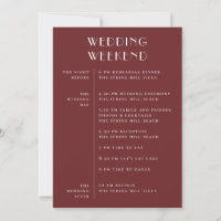 Deep Wine Red Elegant Wedding Weekend Itinerary