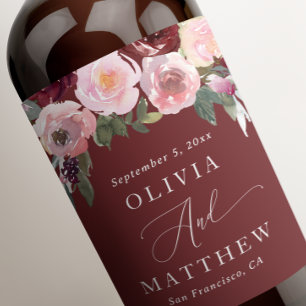 Deep Wine Red Floral Wedding   Botanical Garden Label