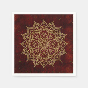 Deep Wine Red Mandala & Gold Glam Modern Chic Napkin