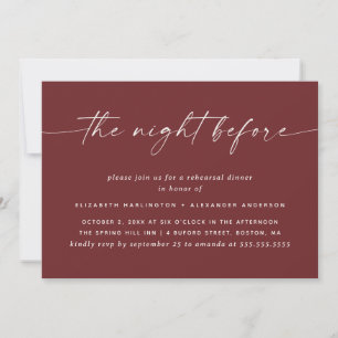 Deep Wine Red Rehearsal Dinner   The Night Before Invitation
