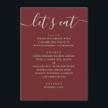 Deep Wine Red Wedding | Modern Romantic Evening Menu<br><div class="desc">This wedding menu card features a clean, modern layout with a script heading and neatly organised courses, making it easy for guests to read at a glance. Each section is clearly structured, keeping the design minimal while still highlighting the full menu in a polished and balanced way. The deep wine...</div>