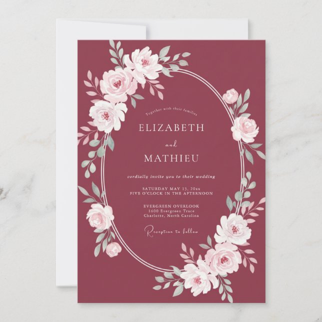 Deep Wine Wreath Wedding Invitation (Front)