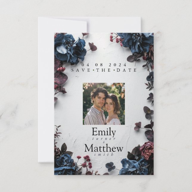 Deep Woodland Romance Wedding Save The Date (Front)