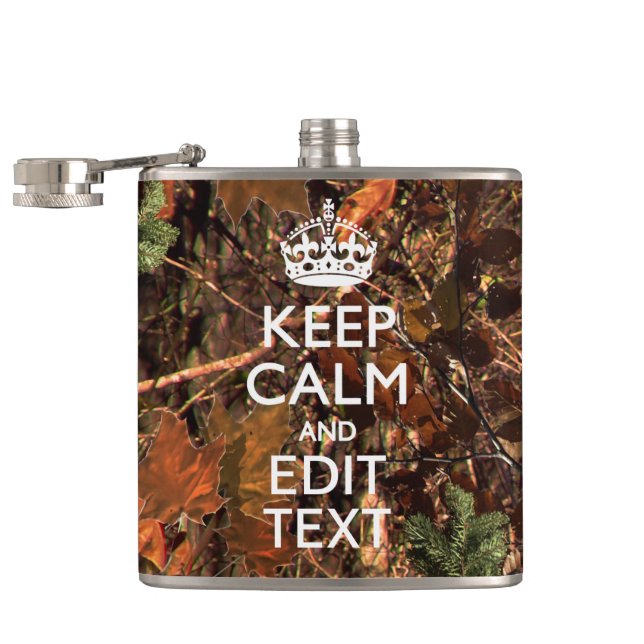 Deep Woods Camouflage Keep Calm Have Your Text Hip Flask (Opened)