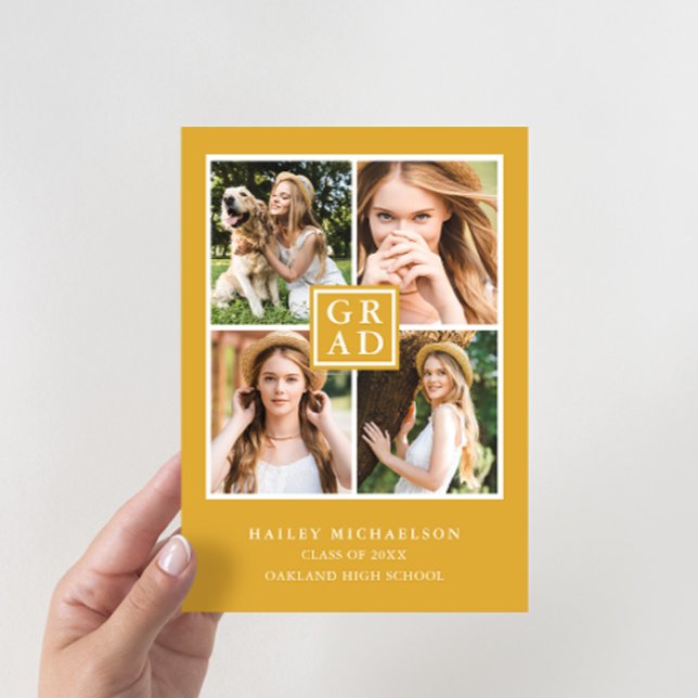 Deep Yellow Photo Collage Graduation Party Invitation (Creator Uploaded)