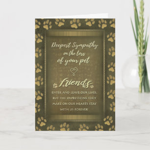 Deepest Sympathy Pet Loss Card Gold Paw Prints