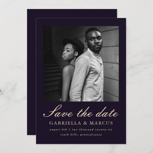 Deepest Violet Photo Wedding Save The Date (Front/Back)