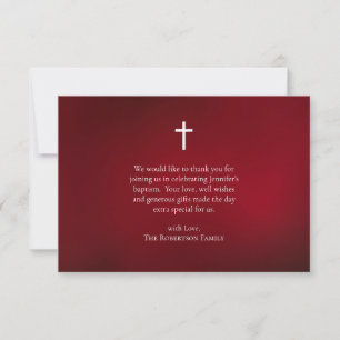 Deeply Rich Red Roman Catholic Baptism Thank You Card