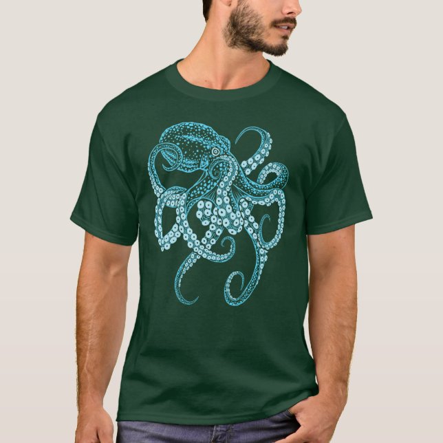 Deepsea blue kraken octopus in combat stance vinta T-Shirt (Front)