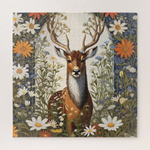 Deer Amid Daisy Flowers Jigsaw Puzzle