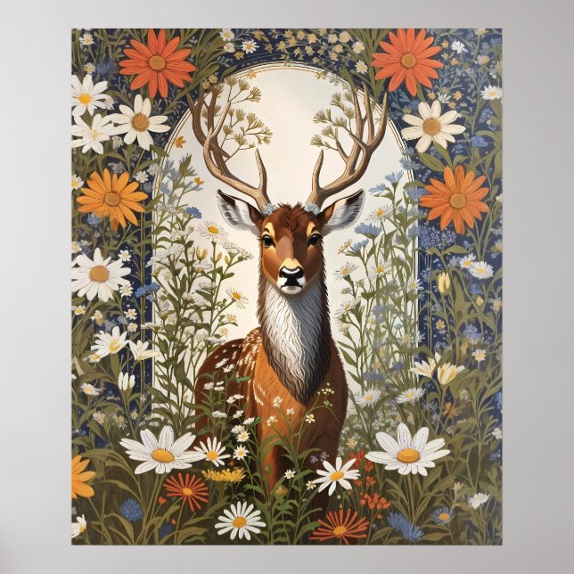 Deer Amid Daisy Flowers  Poster (Front)