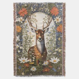 Deer Amid Daisy Flowers Throw Blanket
