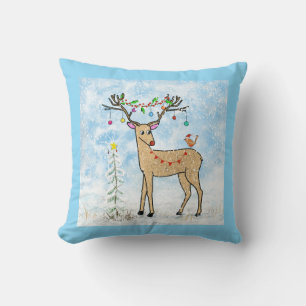 Deer and Bird Christmas pillow