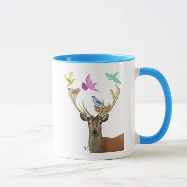 Deer and Birds Nests Pastel Shades Mug (Right)
