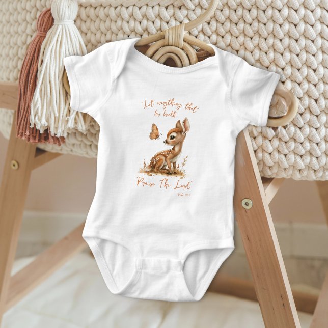 Deer And Butterfly Praise The Lord Christian Baby Bodysuit (Creator Uploaded)